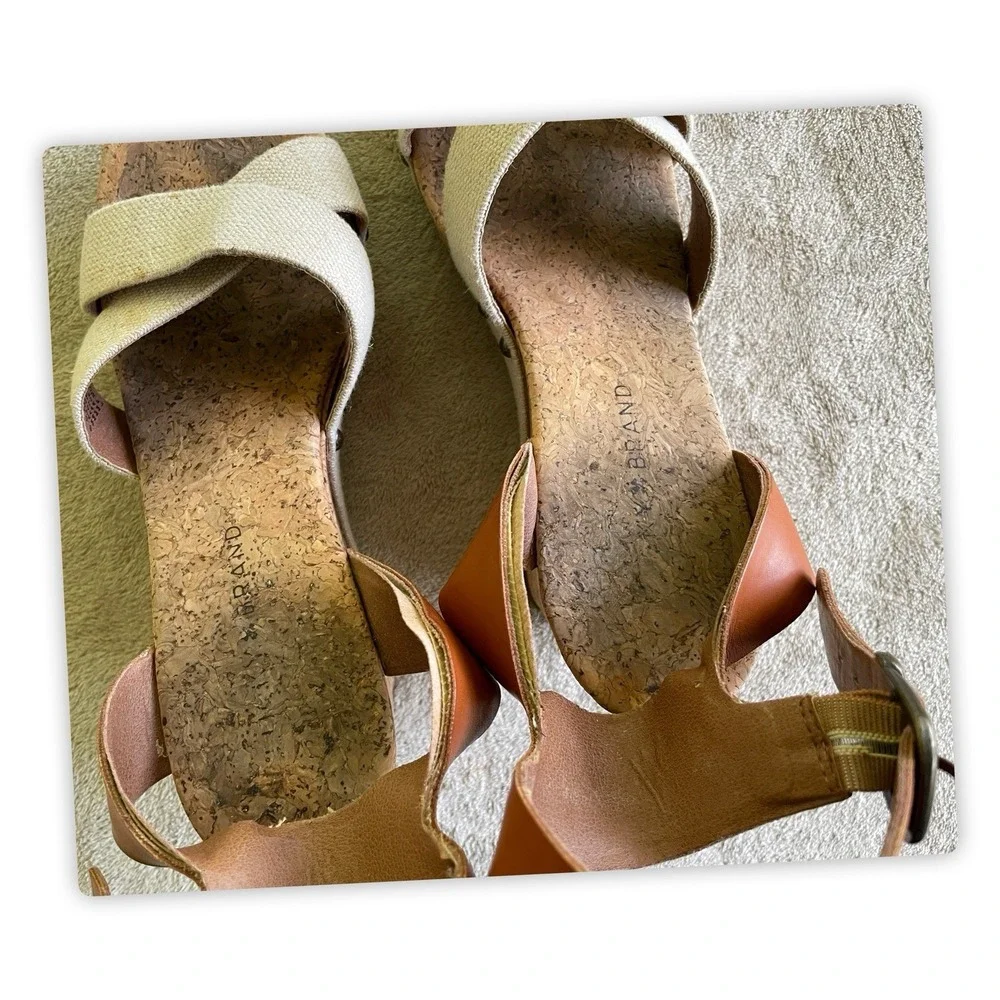 Lucky Brand Marla Cork Wedge Sandals Beige Tan Shoes Elastic Back Size 9.5Medium